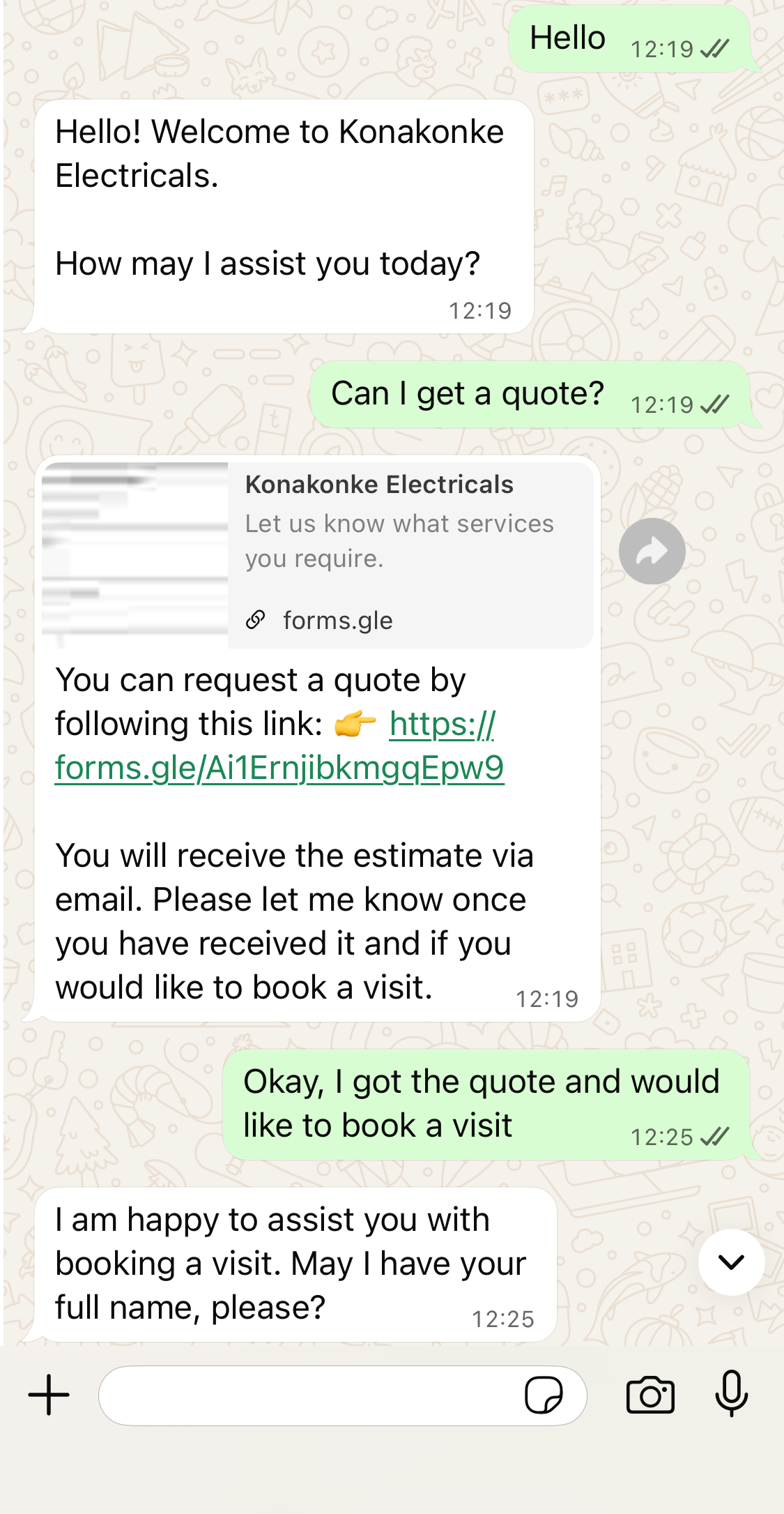 Chatbot sharing quote link